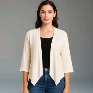 J. Jill Linen Open Front Waterfall Cardigan Size XL Color Pale Yellow Cream